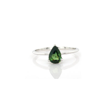 Teal sapphire and diamond ring in 18K white gold