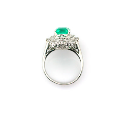 diamond and emerald ring in 950 platinum