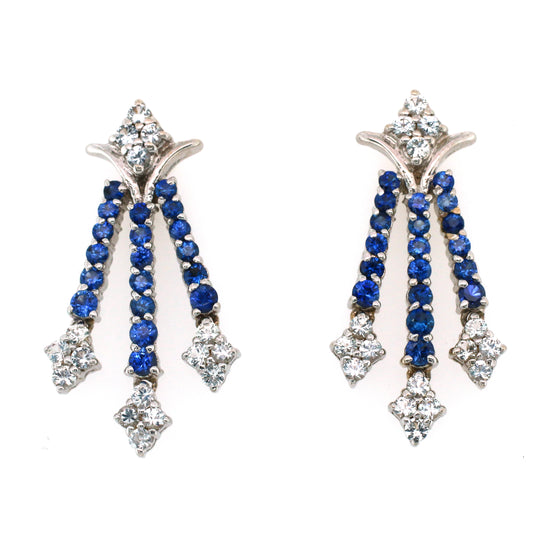Splendid Pair of 18k White Gold Earring with Royal Blue Sapphire and White Sapphire