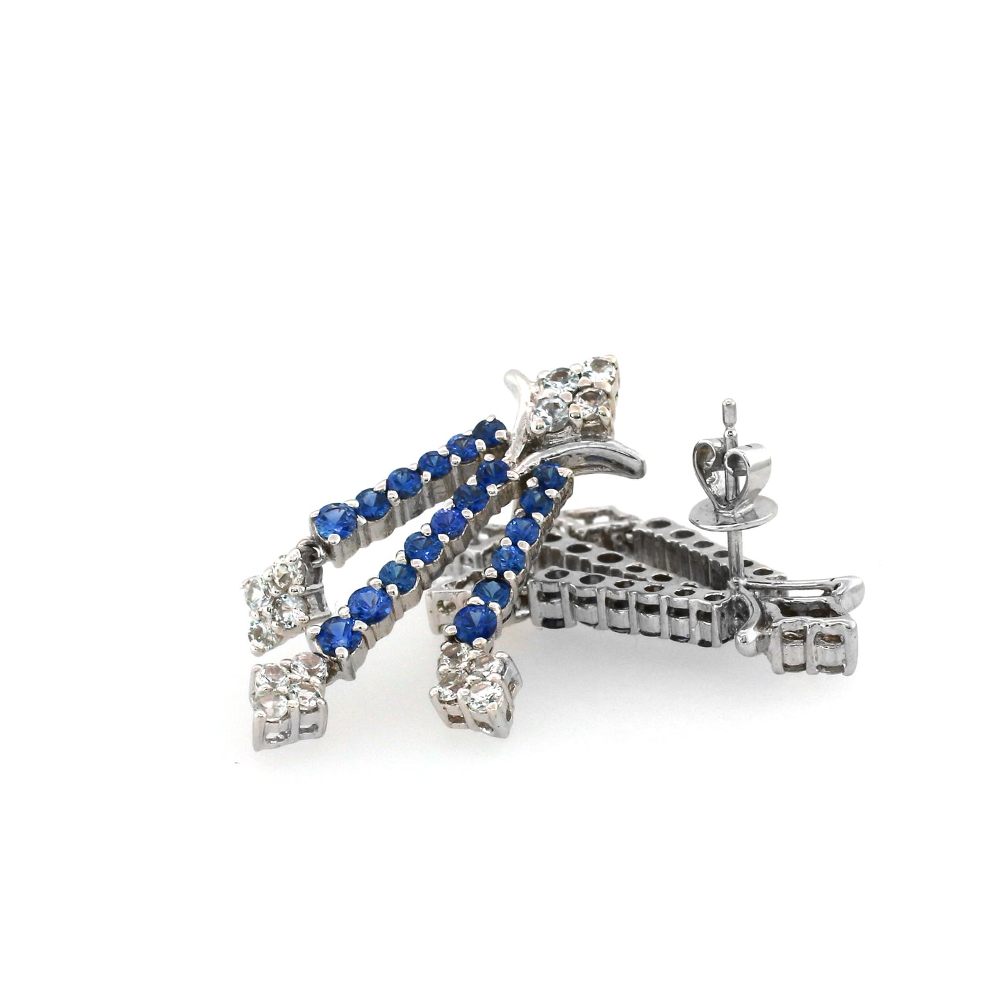 Splendid Pair of 18k White Gold Earring with Royal Blue Sapphire and White Sapphire