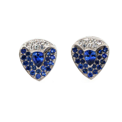 White sapphire and Blue sapphire earrings in 18K white gold