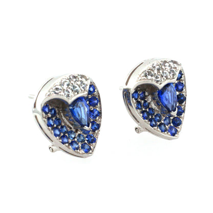White sapphire and Blue sapphire earrings in 18K white gold