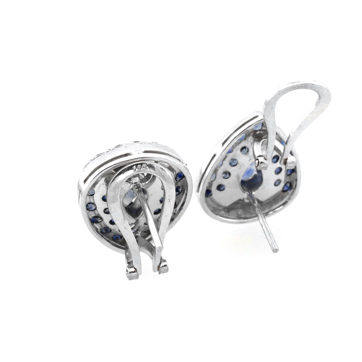 Stunning Pair of Earring in 18K White Gold Combined with exclusive Royal Blue Sapphire Highlighted By White Sapphire