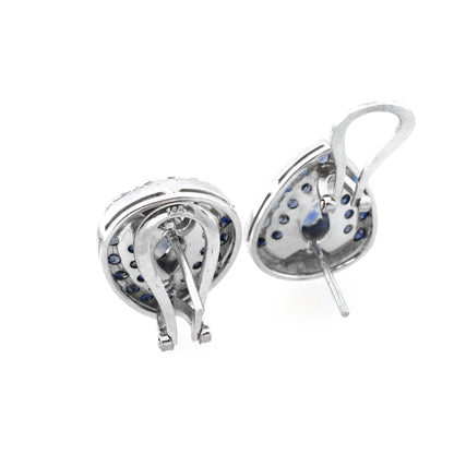 White sapphire and Blue sapphire earrings in 18K white gold