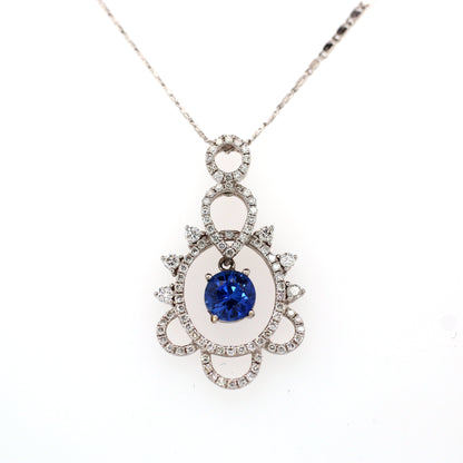Blue sapphire and diamond stud pendant in 18K white gold