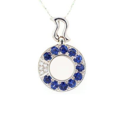 Blue sapphire and diamond pendant in 18K white gold