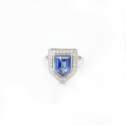 Blue Sapphire & Diamond Ring - 18K White Gold  5.30gm