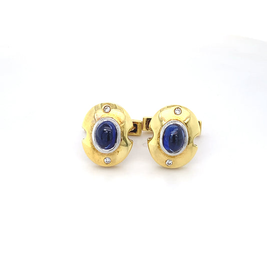 Blue Sapphire & Daimond 18k Gold Cufflink for Mens