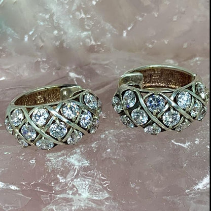 cubic zirconia huggie earrings in silver