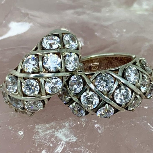 cubic zirconia huggie earrings in silver