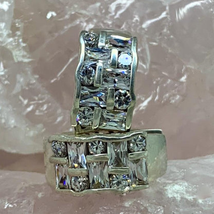 cubic zirconia huggie earrings in silver