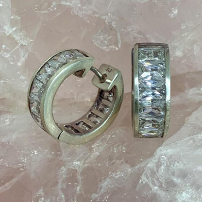 cubic zirconia huggie earrings in silver