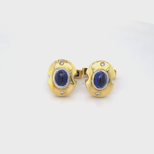 Ceylon Blue Sapphire & Daimond 18k Gold Cufflink for Mens