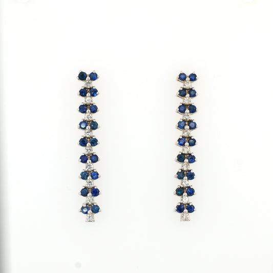 Blue Sapphire Earring & White  sapphire 18k White Gold 6.53 gm
