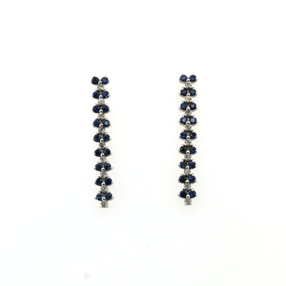 White sapphire and Blue sapphire earrings in 18K white gold