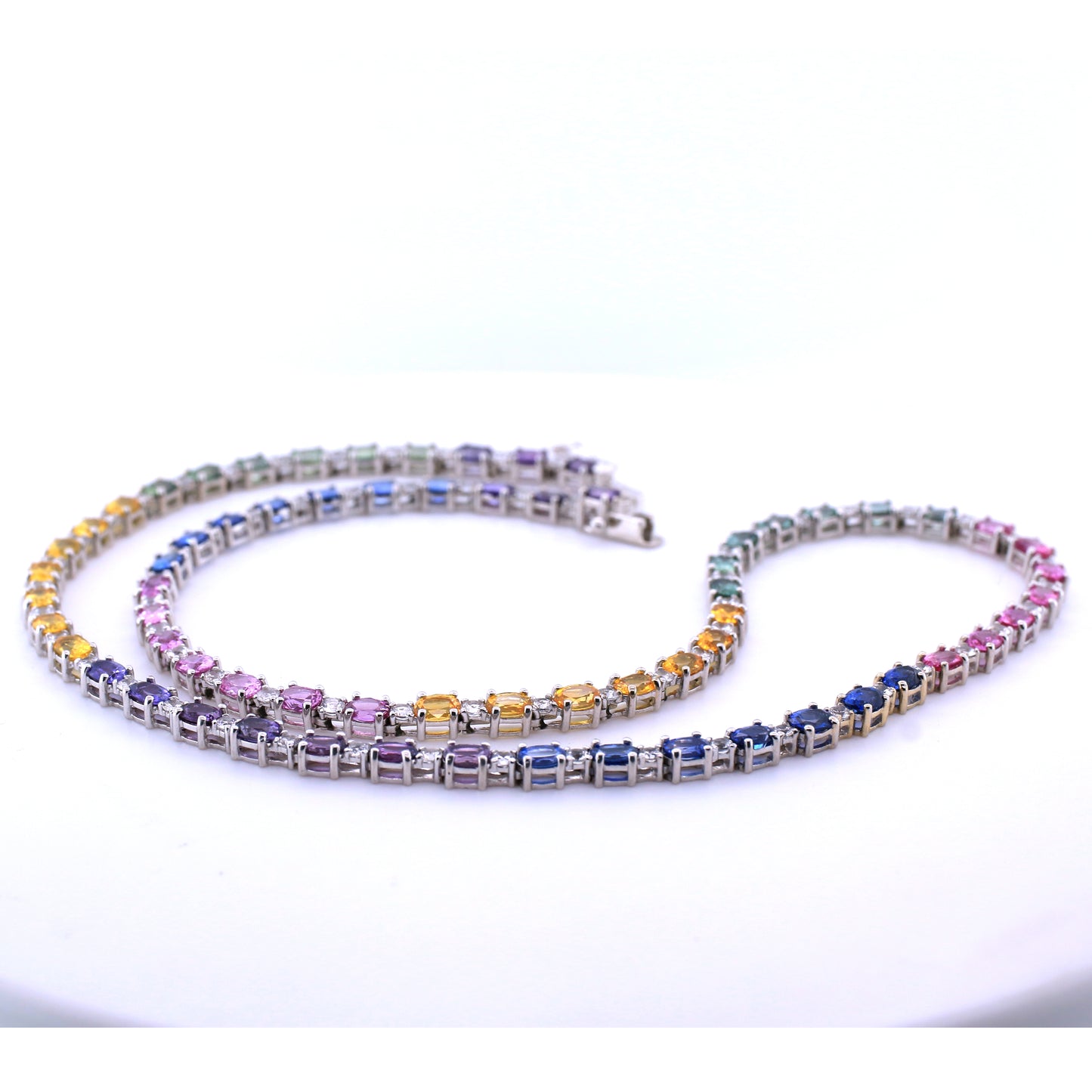 Multicolor Sapphire Necklace 18k White Gold 15.80 gm