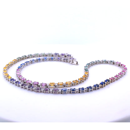 Multicolour sapphire necklace in 18K white gold
