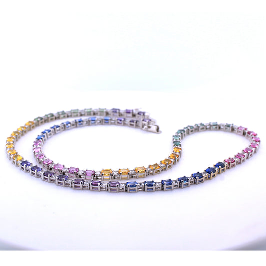 Multicolour sapphire necklace in 18K white gold