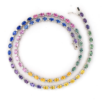 Multicolour sapphire necklace in 18K white gold