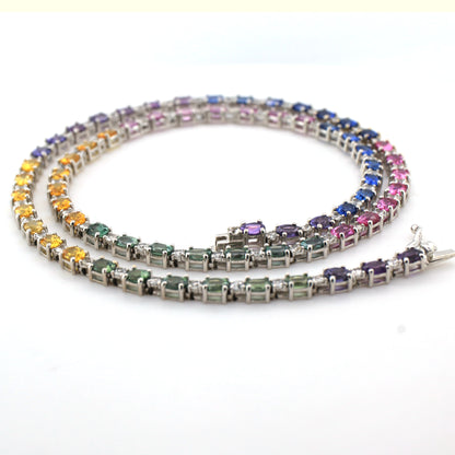 Multicolour sapphire necklace in 18K white gold