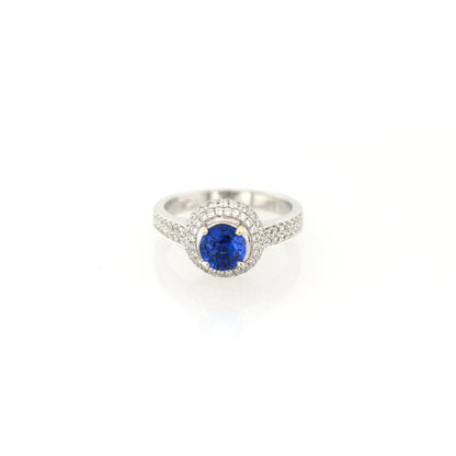Blue sapphire and diamond ring in 18K white gold