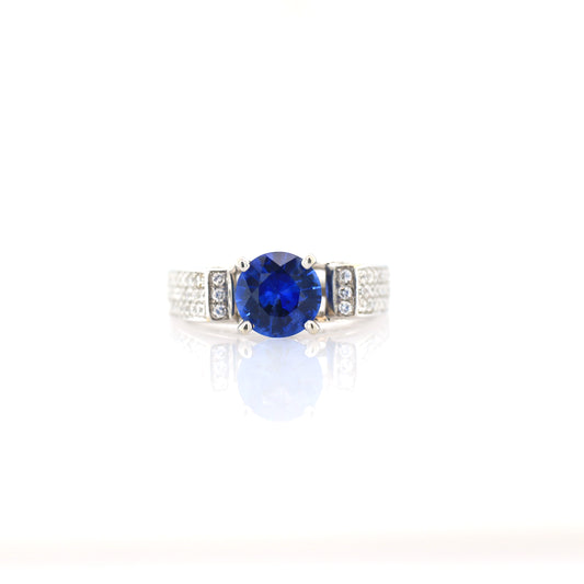 Blue Sapphire & Diamond Ring - 18K White Gold  3.91g