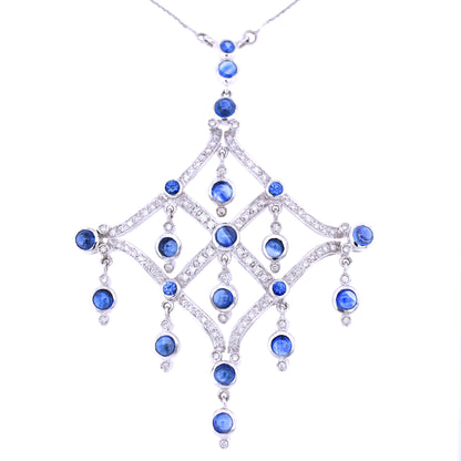 Blue sapphire and diamond pendant in 18K white gold