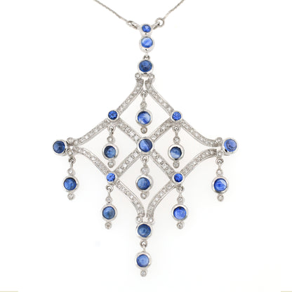 Blue sapphire and diamond pendant in 18K white gold