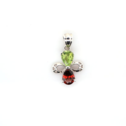 peridot and garnet pendant in silver