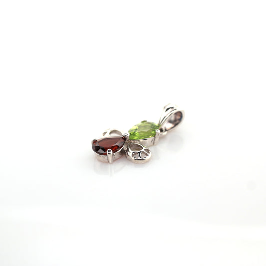 peridot and garnet pendant in silver